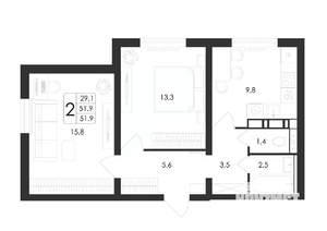 2-к квартира, вторичка, 52м2, 1/17 этаж