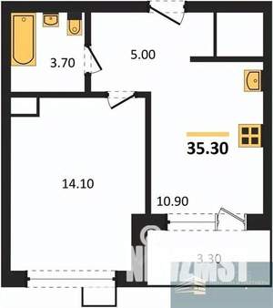 1-к квартира, вторичка, 35м2, 9/11 этаж