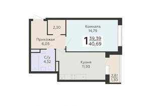1-к квартира, вторичка, 41м2, 8/19 этаж