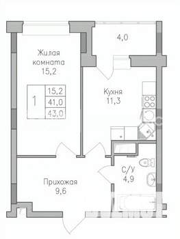 1-к квартира, строящийся дом, 43м2, 8/10 этаж