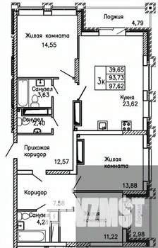 3-к квартира, вторичка, 98м2, 4/25 этаж