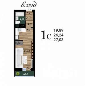 Студия квартира, строящийся дом, 27м2, 25/27 этаж