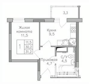 1-к квартира, строящийся дом, 31м2, 14/25 этаж