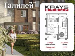 1-к квартира, вторичка, 45м2, 23/25 этаж