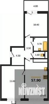 2-к квартира, вторичка, 58м2, 9/17 этаж