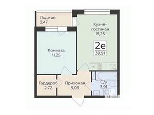 2-к квартира, вторичка, 40м2, 3/14 этаж