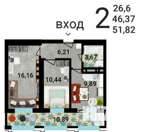 2-к квартира, строящийся дом, 52м2, 2/25 этаж