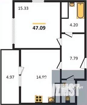1-к квартира, вторичка, 47м2, 2/12 этаж