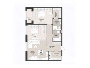 2-к квартира, строящийся дом, 80м2, 9/14 этаж