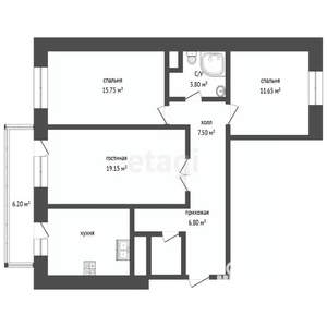 3-к квартира, вторичка, 78м2, 6/25 этаж
