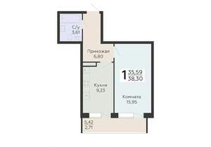 1-к квартира, вторичка, 38м2, 9/19 этаж