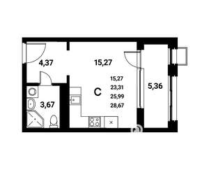 Студия квартира, строящийся дом, 26м2, 13/21 этаж