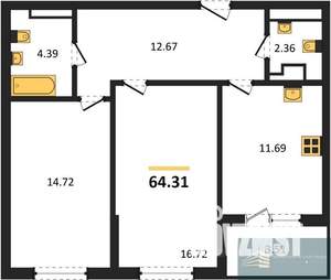 2-к квартира, вторичка, 64м2, 10/18 этаж