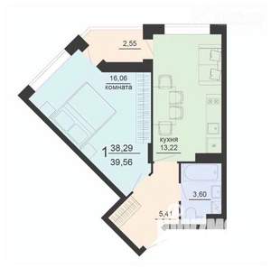 1-к квартира, сданный дом, 40м2, 12/20 этаж