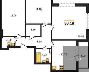 3-к квартира, вторичка, 80м2, 24/24 этаж
