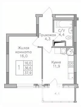 1-к квартира, вторичка, 38м2, 23/25 этаж