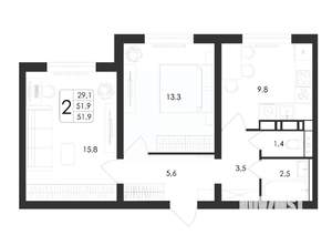 2-к квартира, вторичка, 52м2, 1/17 этаж