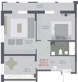 2-к квартира, строящийся дом, 81м2, 7/11 этаж