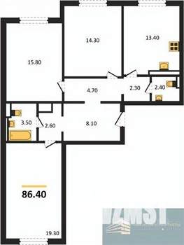 3-к квартира, вторичка, 86м2, 1/17 этаж
