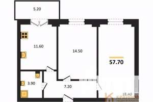 2-к квартира, вторичка, 57м2, 14/15 этаж