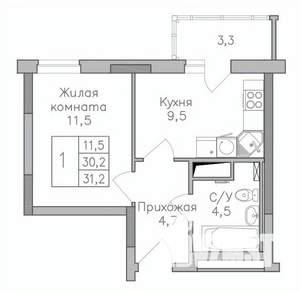 1-к квартира, строящийся дом, 31м2, 25/25 этаж
