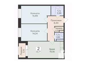 2-к квартира, строящийся дом, 67м2, 4/12 этаж