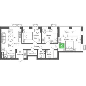4-к квартира, строящийся дом, 77м2, 8/14 этаж