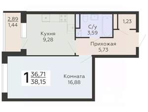 1-к квартира, вторичка, 38м2, 8/20 этаж