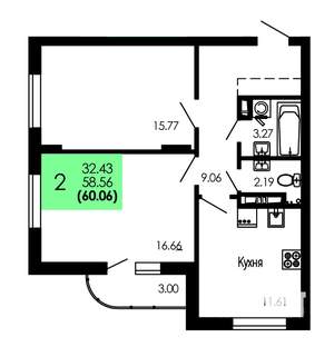 2-к квартира, строящийся дом, 60м2, 5/9 этаж