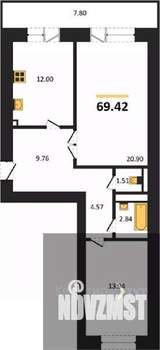 2-к квартира, вторичка, 69м2, 7/14 этаж