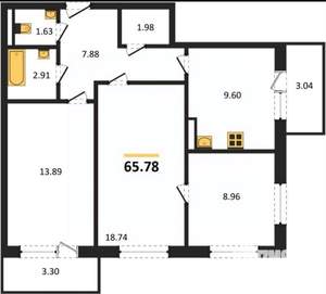 3-к квартира, вторичка, 66м2, 18/19 этаж