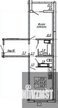1-к квартира, вторичка, 47м2, 9/19 этаж