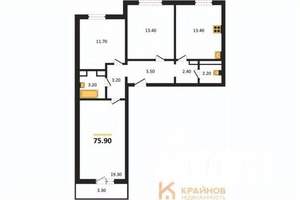 3-к квартира, вторичка, 76м2, 8/17 этаж