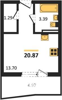 Студия квартира, вторичка, 21м2, 9/13 этаж