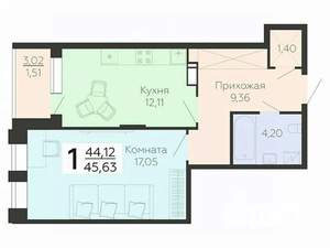 1-к квартира, вторичка, 46м2, 13/21 этаж