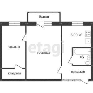 2-к квартира, вторичка, 42м2, 3/5 этаж