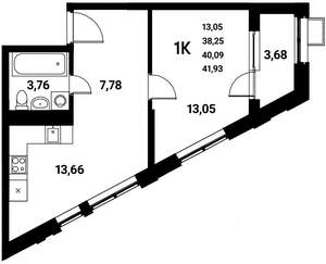 1-к квартира, вторичка, 40м2, 9/21 этаж