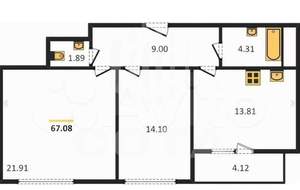 2-к квартира, вторичка, 68м2, 5/14 этаж