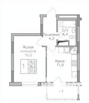 1-к квартира, строящийся дом, 38м2, 5/25 этаж
