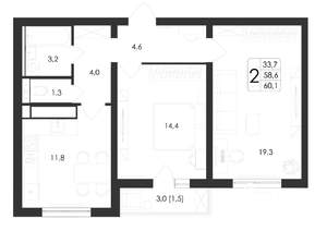 2-к квартира, вторичка, 60м2, 13/19 этаж