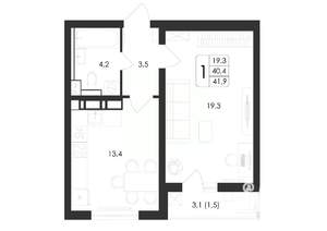 1-к квартира, вторичка, 42м2, 14/17 этаж
