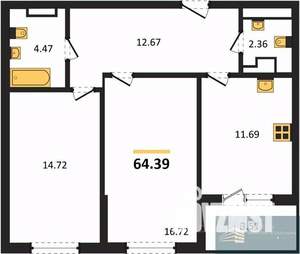 2-к квартира, вторичка, 64м2, 8/18 этаж