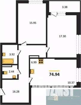 2-к квартира, вторичка, 75м2, 5/24 этаж