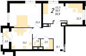 2-к квартира, строящийся дом, 81м2, 21/25 этаж