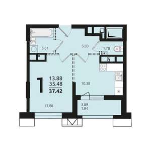 1-к квартира, вторичка, 37м2, 2/12 этаж