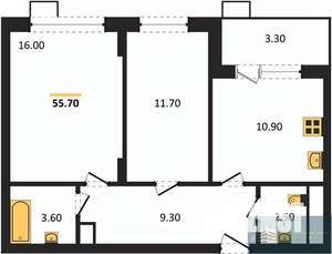 2-к квартира, вторичка, 56м2, 4/13 этаж