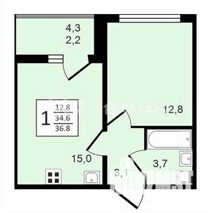 1-к квартира, строящийся дом, 37м2, 8/17 этаж