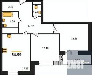 2-к квартира, вторичка, 65м2, 6/25 этаж
