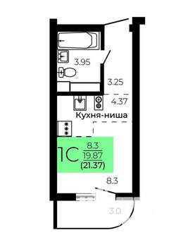 Студия квартира, строящийся дом, 21м2, 3/9 этаж
