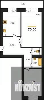 2-к квартира, вторичка, 70м2, 6/16 этаж